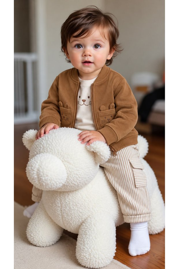 Boys' Jacket, Embroidered T-Shirt, and Striped Pants 3-Piece Set