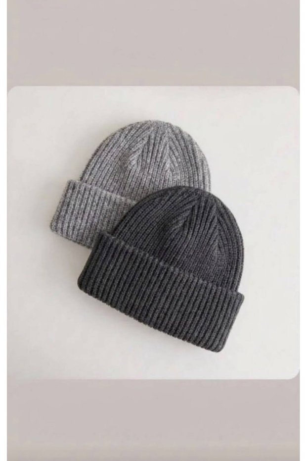 Unisex Foldable Gray-Charcoal Grey 2-Piece Beanie Set