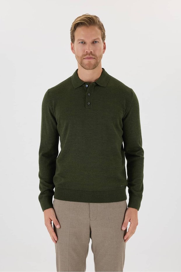 Polo Neck Woolen Men's Knitwear Sweater