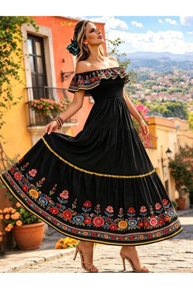 Rochie lungă SHEIN MOD neagră, stil „date night”