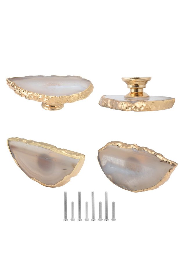Malimali Unique White Agate Cabinet Knobs and Pulls Set of 4,Knobs for Cabinets and Drawers Gold Dre