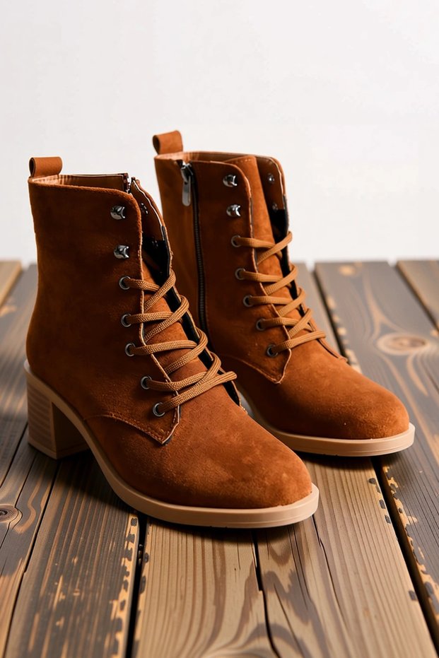 Women's Lace-Up, Zip-Up, Orthopedic Sole, Suede Short Boots with Thick Heels—Comfortable for Everyday Wear