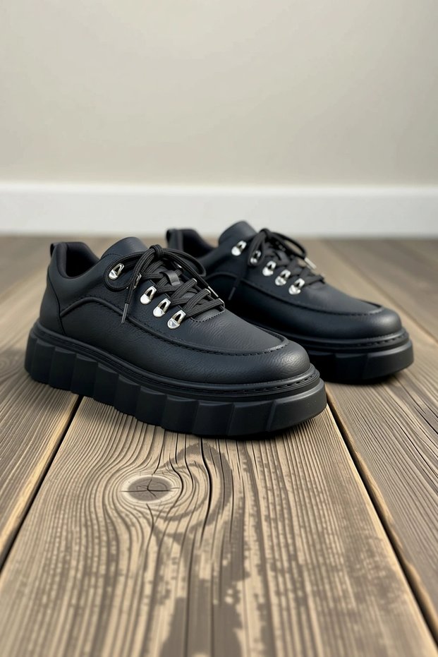Men's Lace-Up Leather Casual Sneakers with Metal Eyelets, Thick Soles, Orthopedic Support, and Comfortable Fit