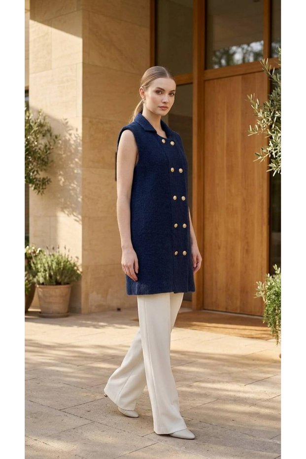 FASHION SLEEVELESS, TUNIC-STYLE, BUTTON-UP, POLO COLLAR VEST (86 CM)