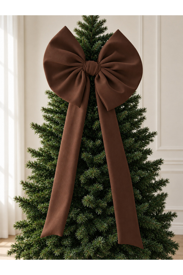 Brown Giant-Sized New Year's Fabric Bow with Bow Detail, 60x120 cm – Christmas Tree, Door, Wall, and Home Decor Ornament