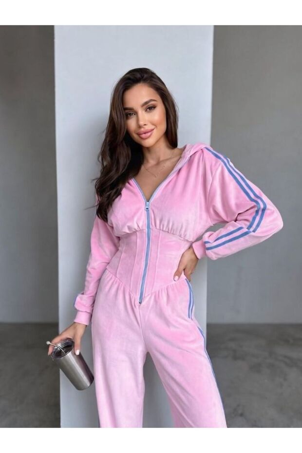 Silk Velvet Jumpsuit with Waist Corset