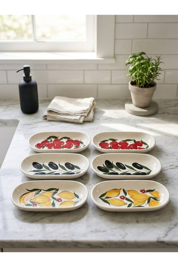Handmade 15x7 cm Set of 6 Ceramic Breakfast Sauce Dishes and Cookie Dishes in a Boat Shape