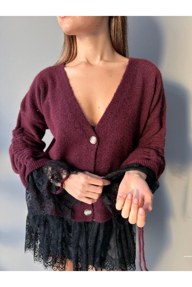 Trendy Long Lace-Detail Soft-Textured Knit Cardigan