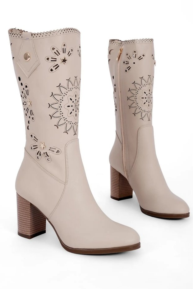 Statice Women's Genuine Leather Laser Cut Boots with Gold Star Details b4813