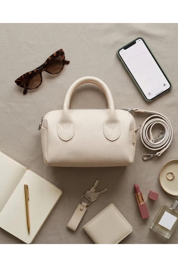 Cream Matte-Textured Mini Hand and Shoulder Bag for Women—Zippered Casual-Chic Bag, 19x11 cm, GEN01