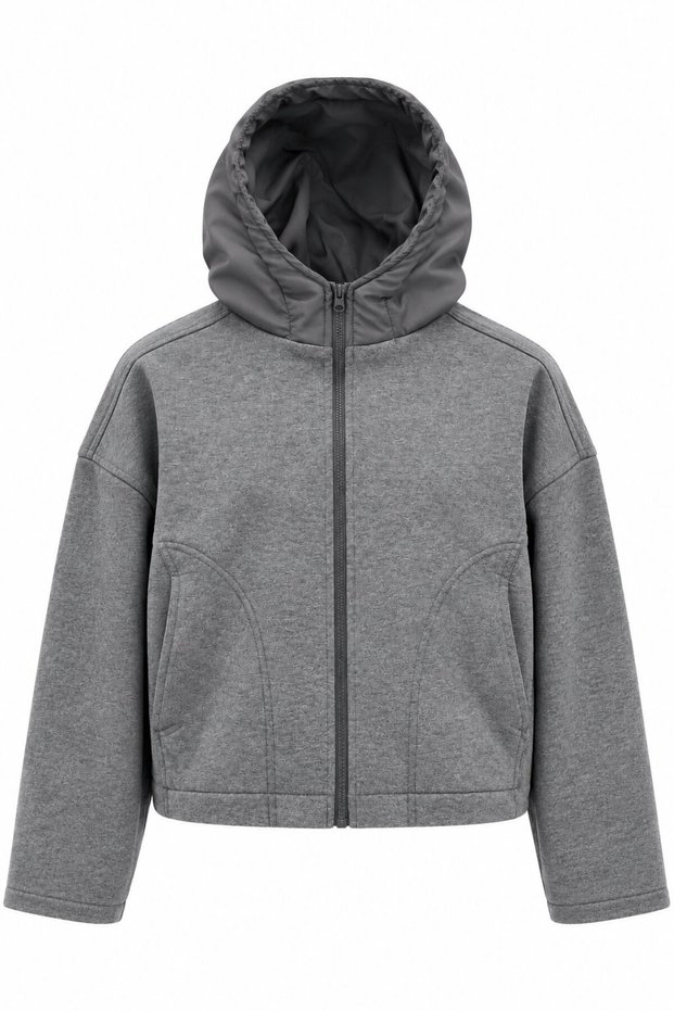 Gray Hooded Zipper Sweatshirt - 1226