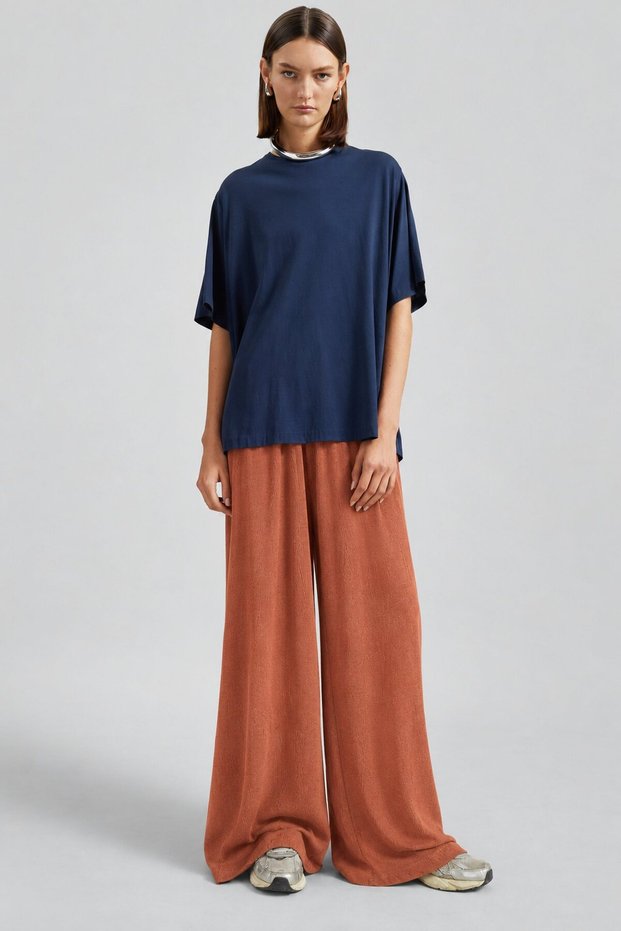 WIDE-LEG KNITTED PANTS WITH ELASTIC WAISTBAND