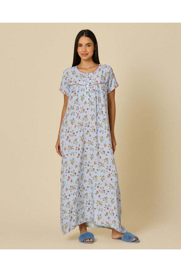 Women Blue Floral Print Nightgown