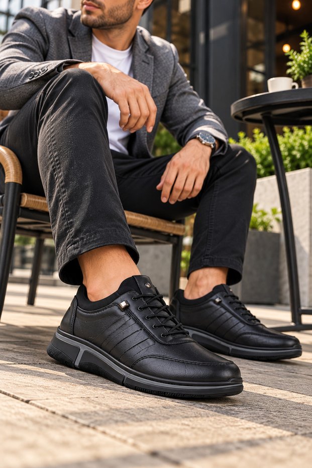 Men's Genuine Leather Black Classic Casual Shoes – Stylish and Comfortable Everyday Leather Shoes