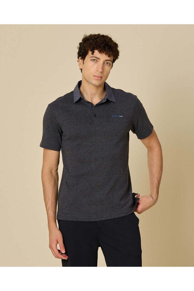 Men Navy Textured Polo Shirt