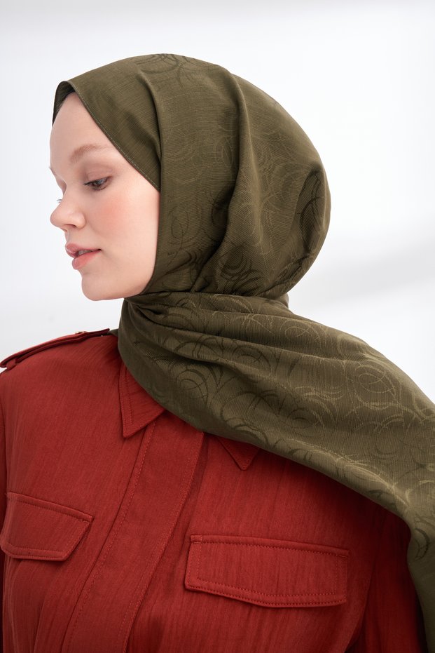 LIORA PATTERNED FLOSS COTTON SCARF - KHAKI