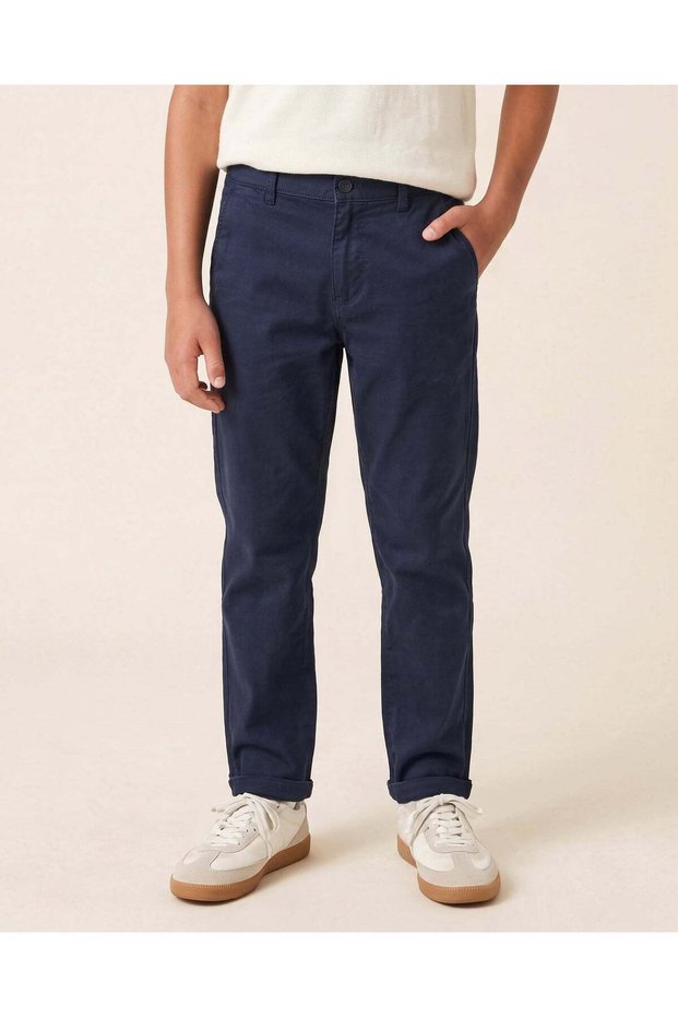 Senior Boys Navy Plain Regular Fit Chino Trousers