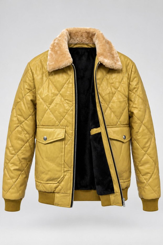 Winter Faux Leather Jacket with Fur-Trimmed Collar and Quilted Padding KMD 862_50543