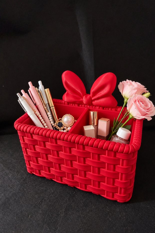Belted Knitted Patterned Compartmentalized Makeup and Desk Organizer