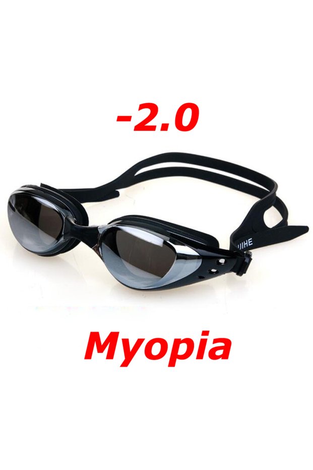 Black -2.0 Plating Myopia Swim Goggles Professional Waterproof Anti Fog UV Shield Eyewear Swimming P