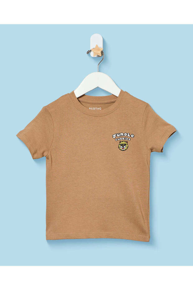 Infant Boys Brown Printed Crew Neck T-Shirt