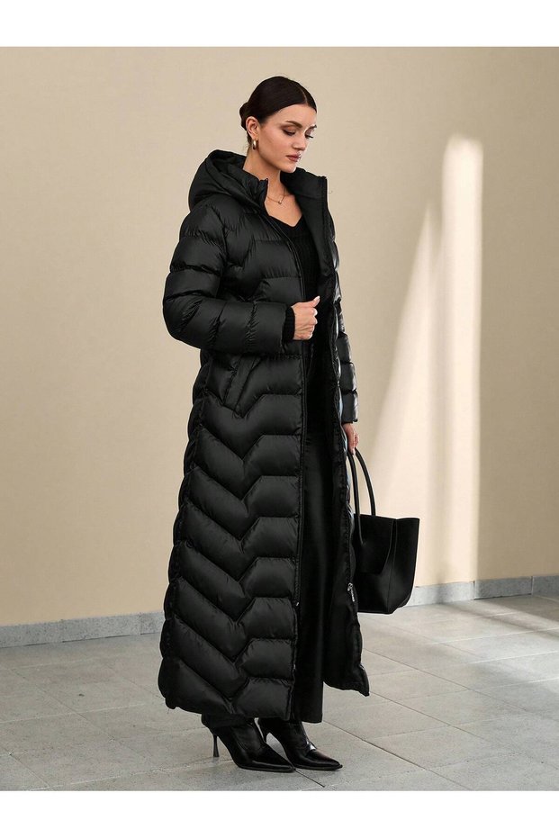 Full-Length Black Women's Puffer Coat