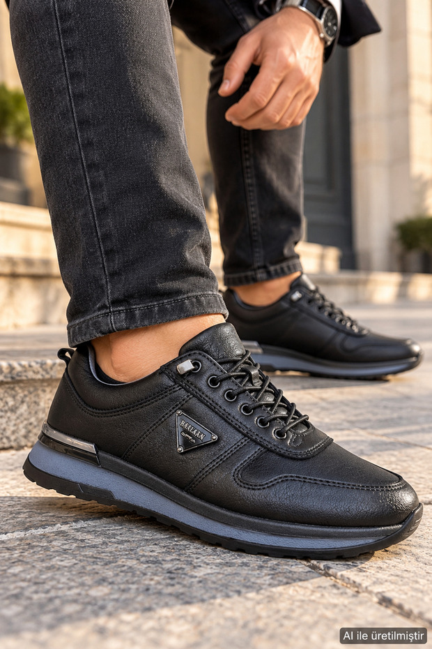 Men's Black Classic Casual Sneakers—Casual Shoes—Super Soft Leather