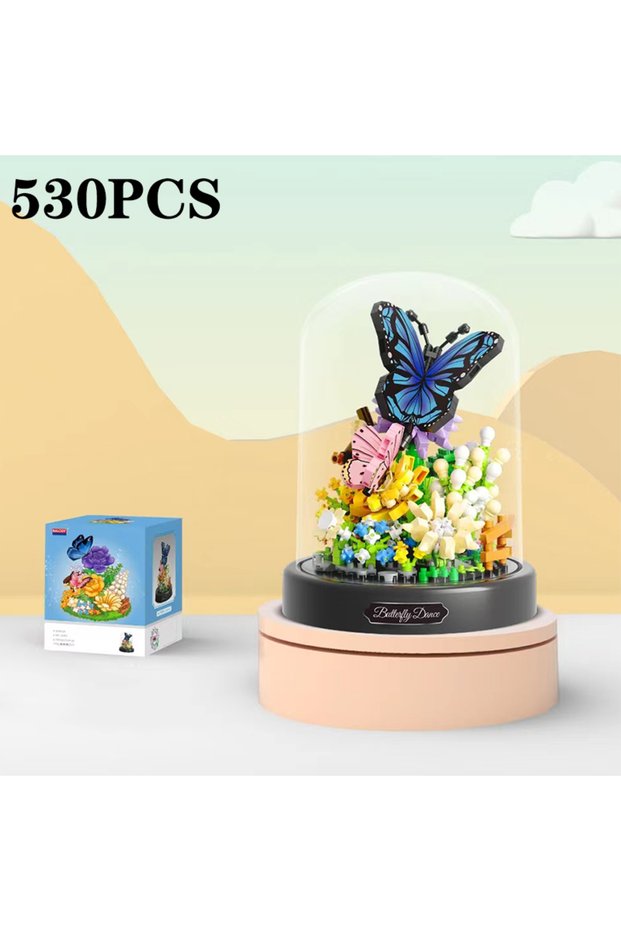 530PCS With Box Bee Butterfly Flower Bonsai Building Blocks Insect Plant Potted Model Bricks With Du