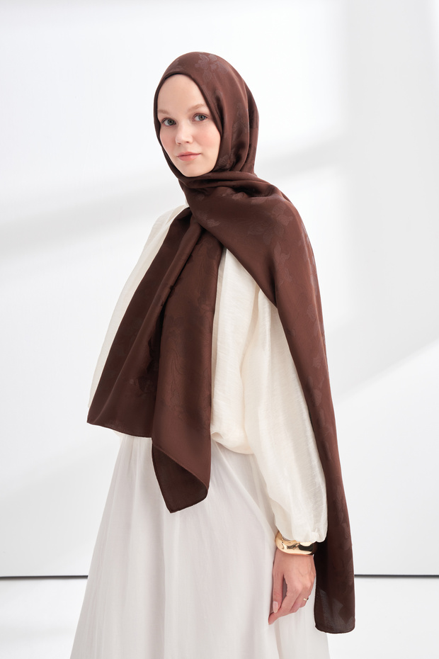 MAREN PATTERNED FLOSS VISCOSE SCARF - DARK BROWN