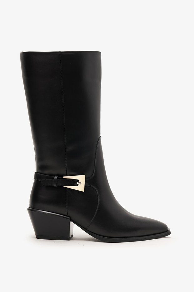 Orka Black Leather Women's Heeled Boots