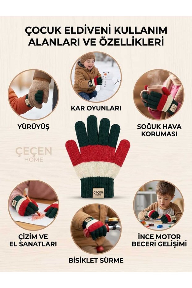 1 Pair of Children's Knitted Gloves, Heat-Retaining Winter Gloves with Colorful, Stretchy Cuffs, Soft-Textured Winter Gloves for Children for the School Commute, Biking, and Snow Play