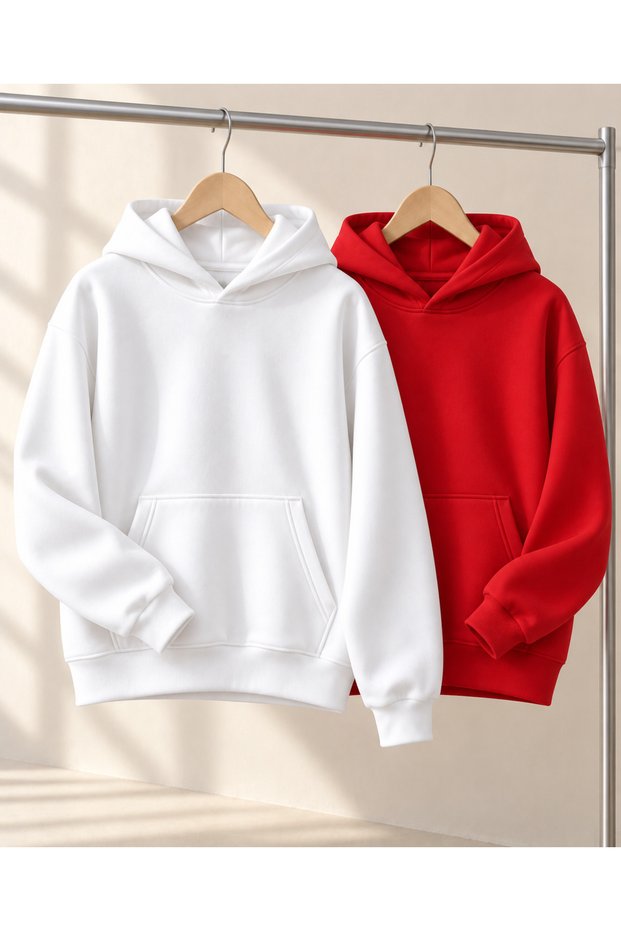 Unisex Set of Two Basic 100% Cotton Hooded Sweatshirts