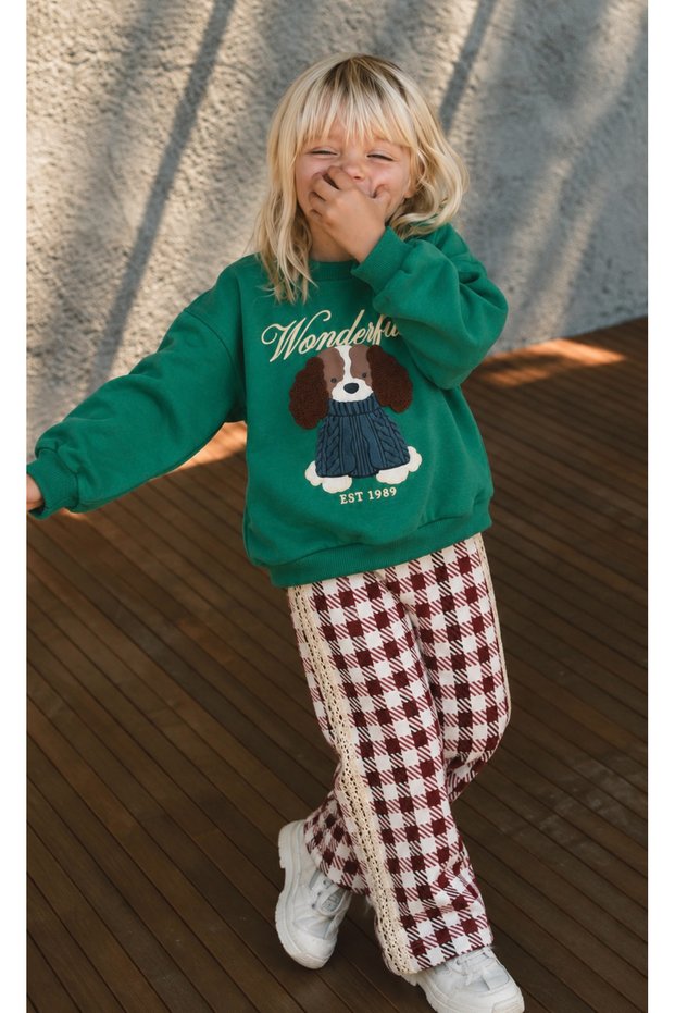 Girls' 3-Thread Embroidered Set Without Brushed Inside Lace