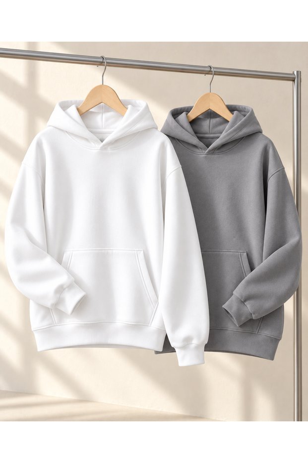 Unisex Set of Two Basic 100% Cotton Hooded Sweatshirts