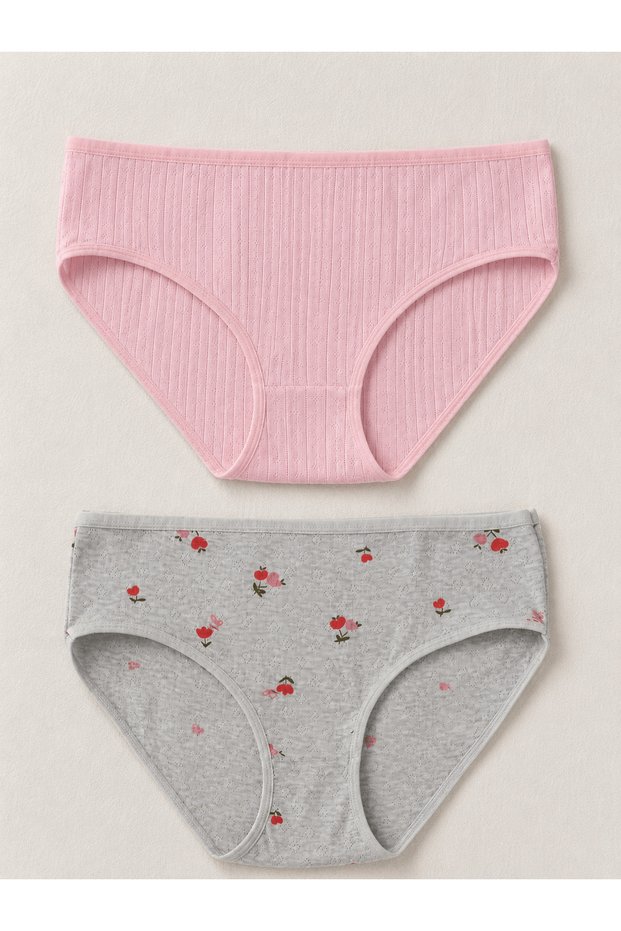 Women's Floral Print - 2-Pack Panties - Pink & Gray