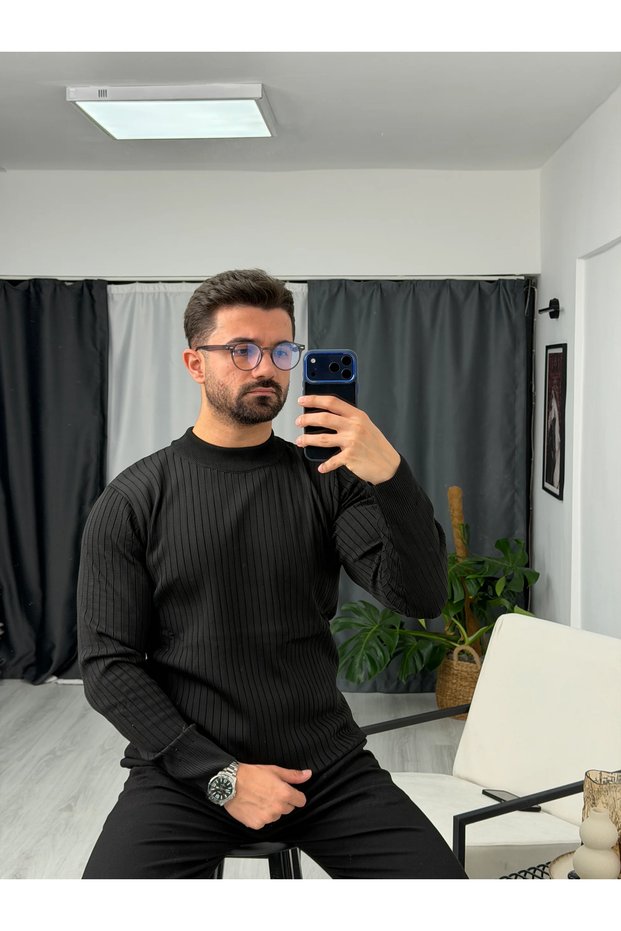 Half-Turtleneck, Corded Fabric, Long-Sleeved Sweater