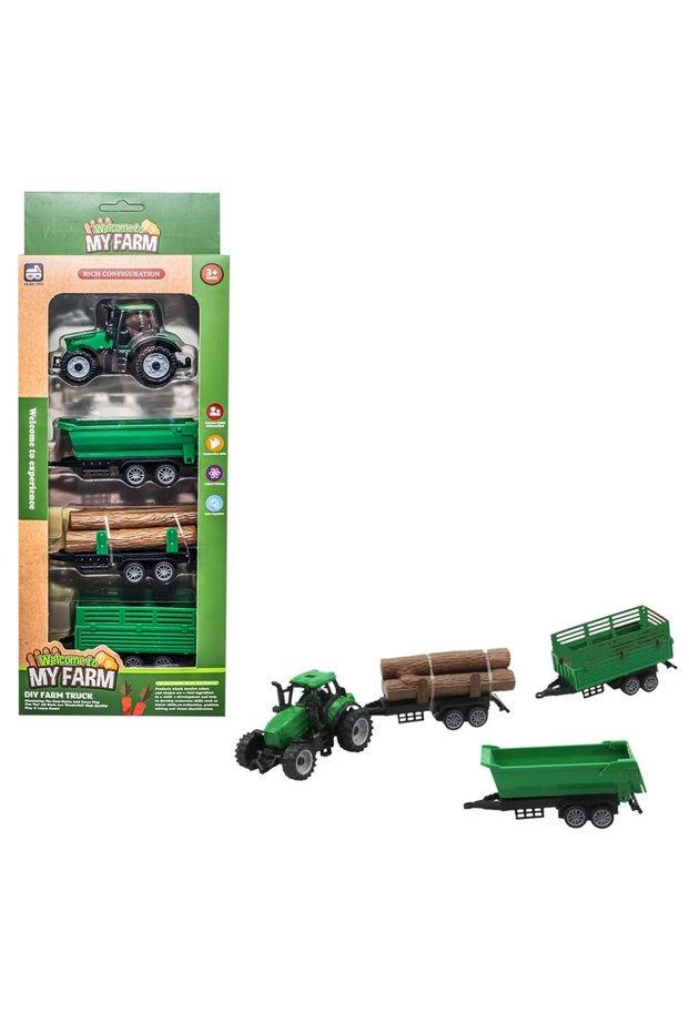 Mini Tractor with 3 Trailers and Logs