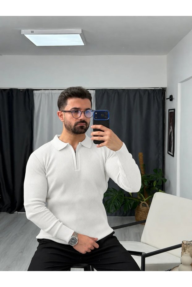 Polo Collar, Half-Zip, Brioche Knit Sweater