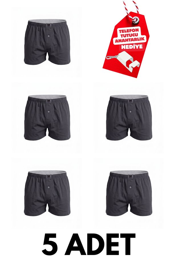 Set of 5 Plain Cotton Jersey Men's Boxer Shorts with Buttons + Free Phone Holder Keychain