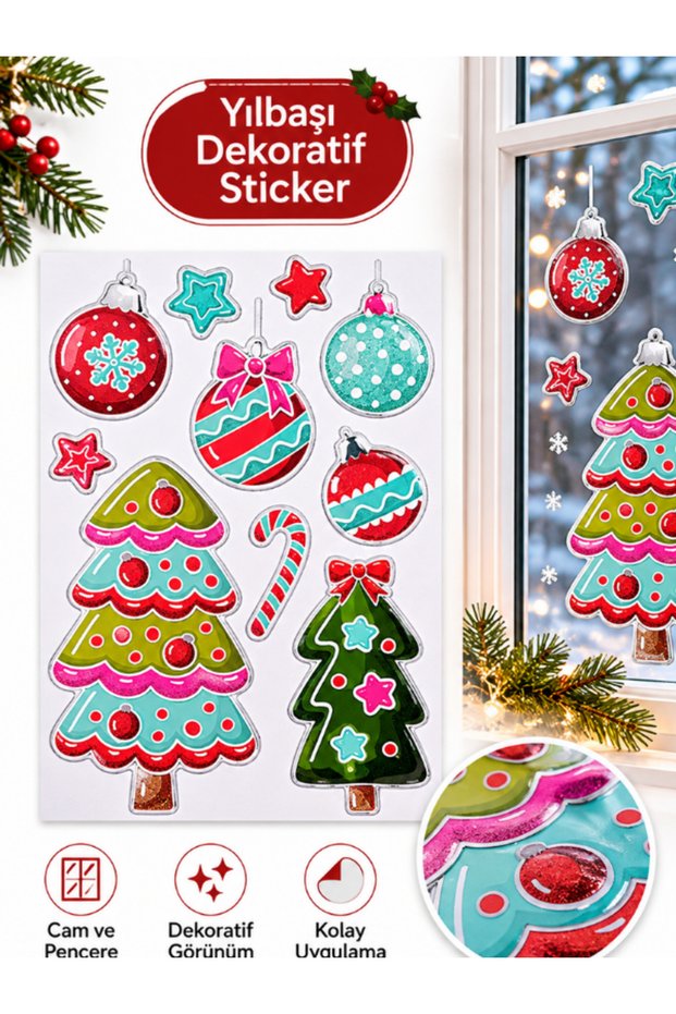 New Year's Window Sticker, 21x36 cm – Colorful Christmas Tree