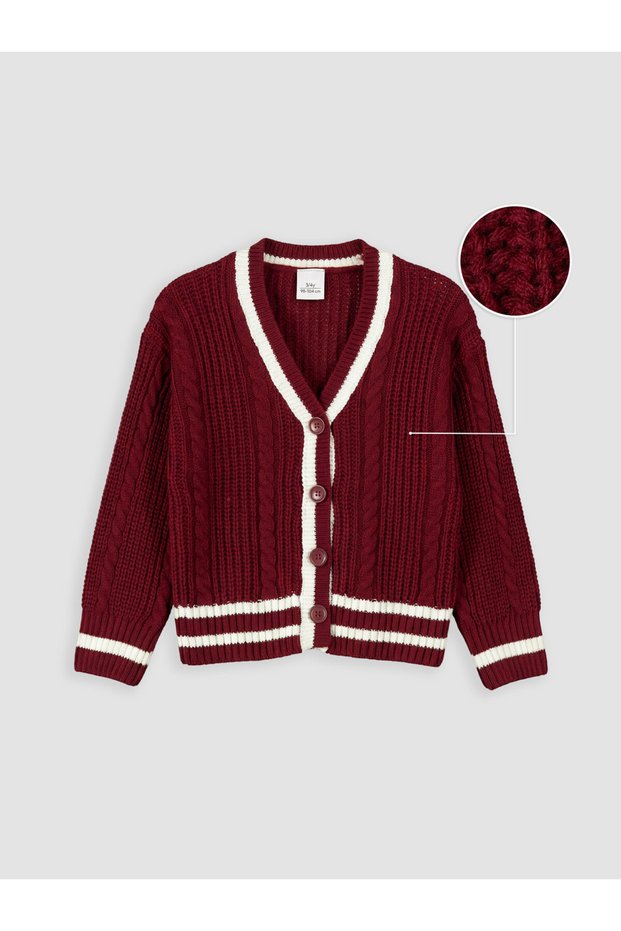 High-Quality Items from Çelebi Store: V-Neck Striped Girls' Knit Cardigan