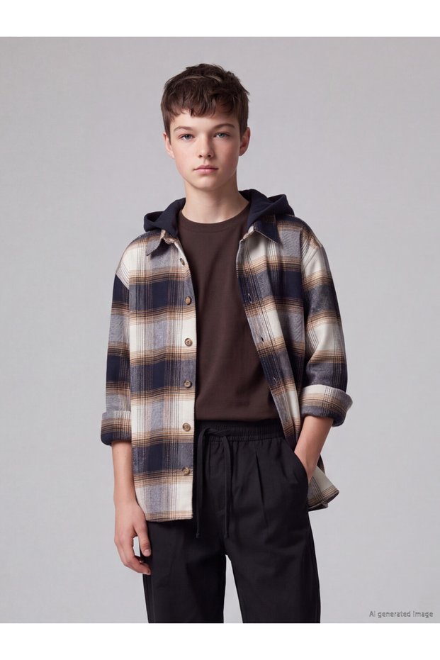 I Checkered Embroidered Boys' Shirt Jacket from Freezen Store