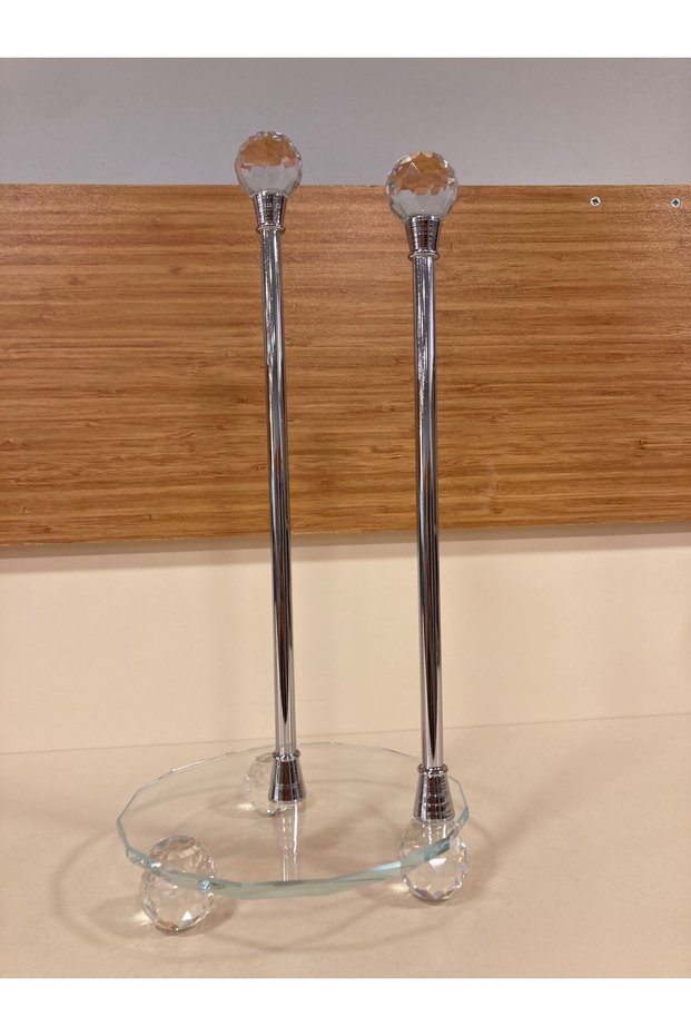 PAPER TOWEL HOLDER, CRYSTAL AND BRASS, SILVER-COLORED, HEIGHT 32 CM, DIAMETER 15 CM