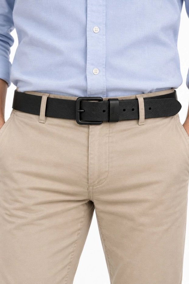 Men's Black 3.5 cm Metal Buckle Jeans and Fabric Trouser Belt