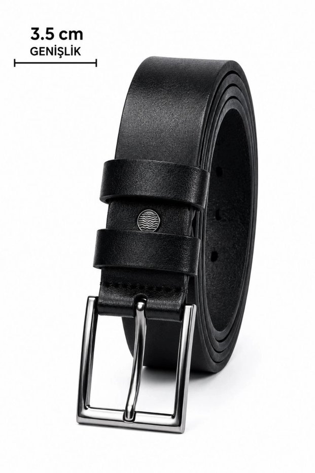 Men's Genuine Leather 3.5 cm Classic Belt with Metal Buckle for Daily and Classic Use