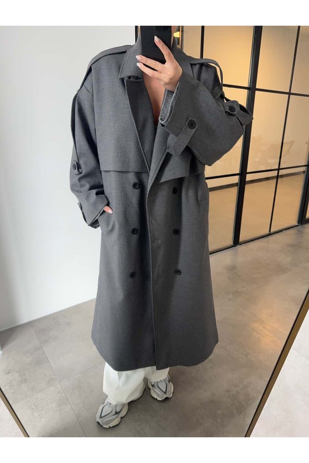 Drop-Shoulder Oversized Trench Coat