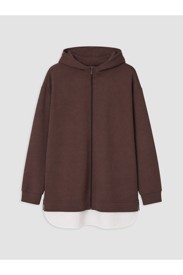 LCW EVERYDAY Brown Interlock Solid Midi Women's Zipper Sweatshirt, Featuring the ALITA CITY Touch