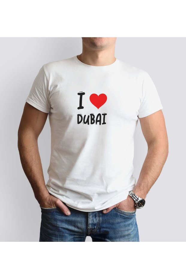 "I Love Dubai" Men’s Round-Neck T-Shirt - 1 Medium