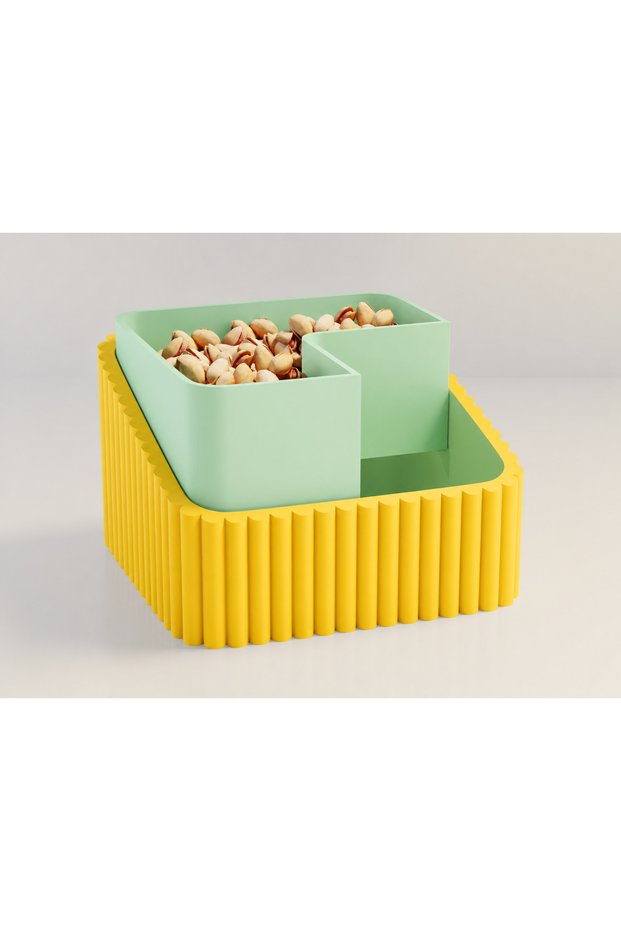 3D-Printed Pistachio Bowl - Dual-Chambered Shell Separator Serving Bowl - Yellow Mint BZELDR05