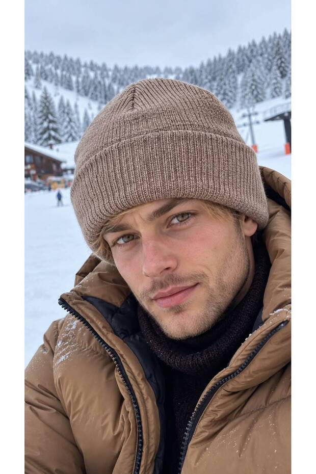 Men's Soft-Textured Mink Knit Beanie in Taupe Color